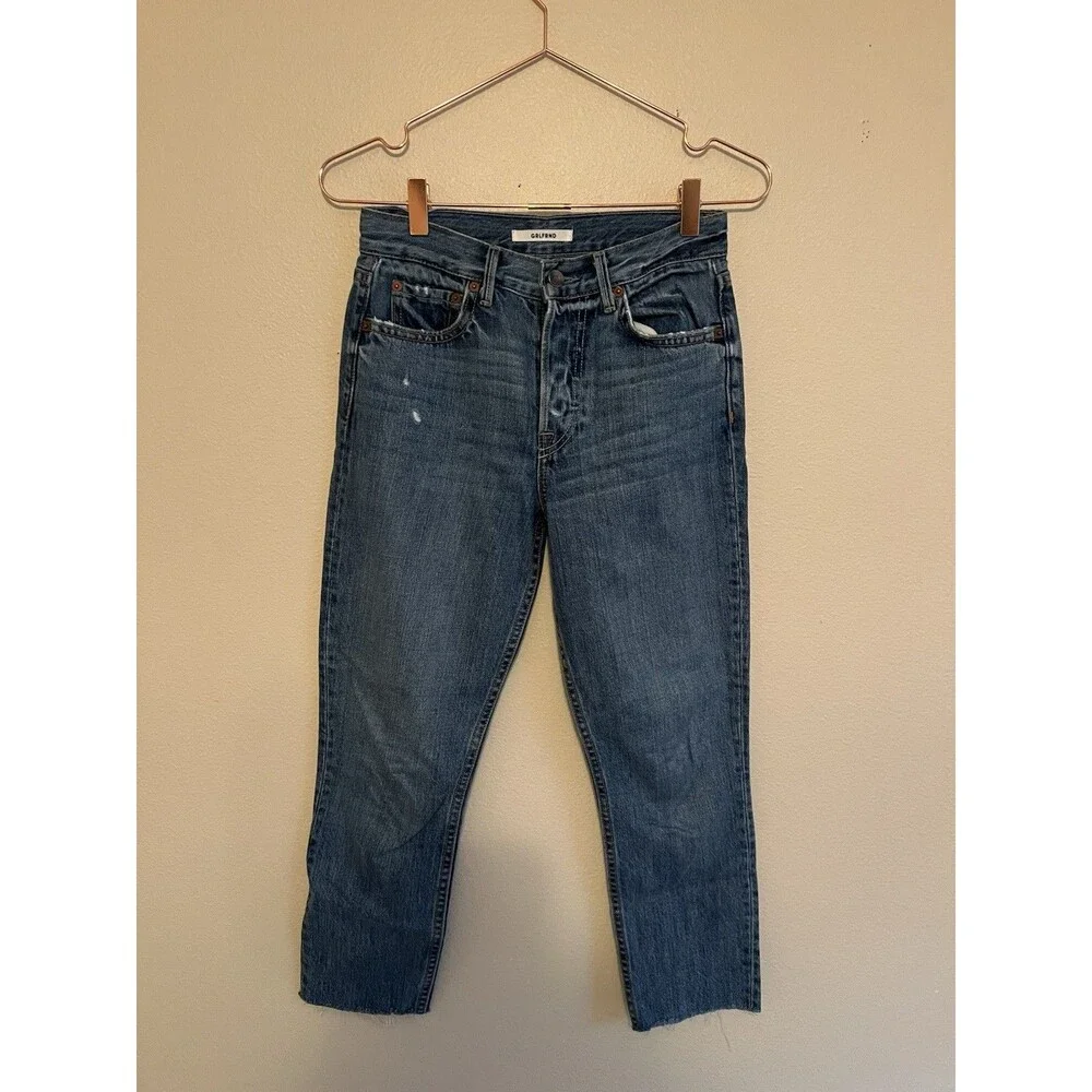 Grlfrnd Denim Blue Jeans Karolina Dark Wash Size 24 Raw Hem‎ Forget Me Never